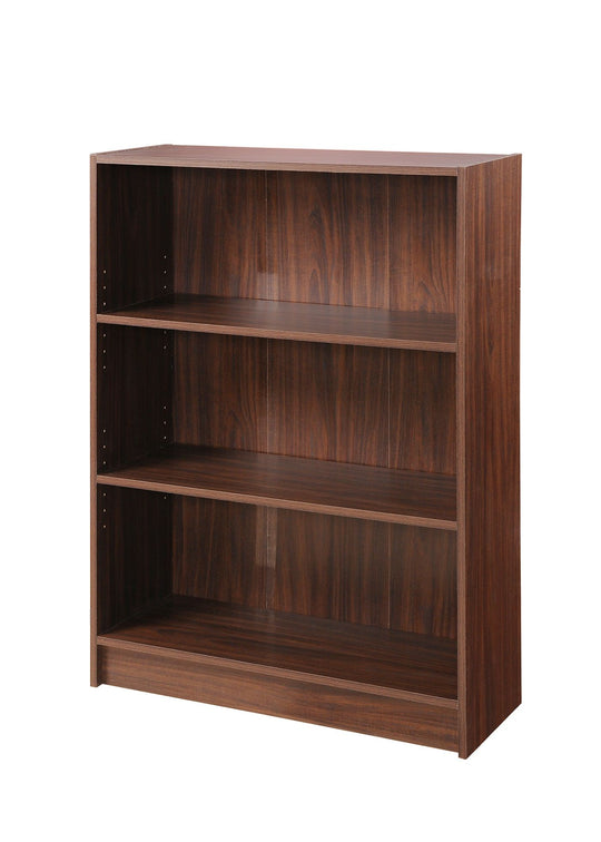 Low Wide Walnut Bookcase with 3 Adjustable Shelves – Modern Storage Unit