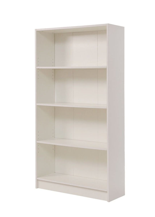 Tall White Bookcase with 4-Tier Adjustable Bookshelf Shelving – Storage Unit for Living Room or Home Office