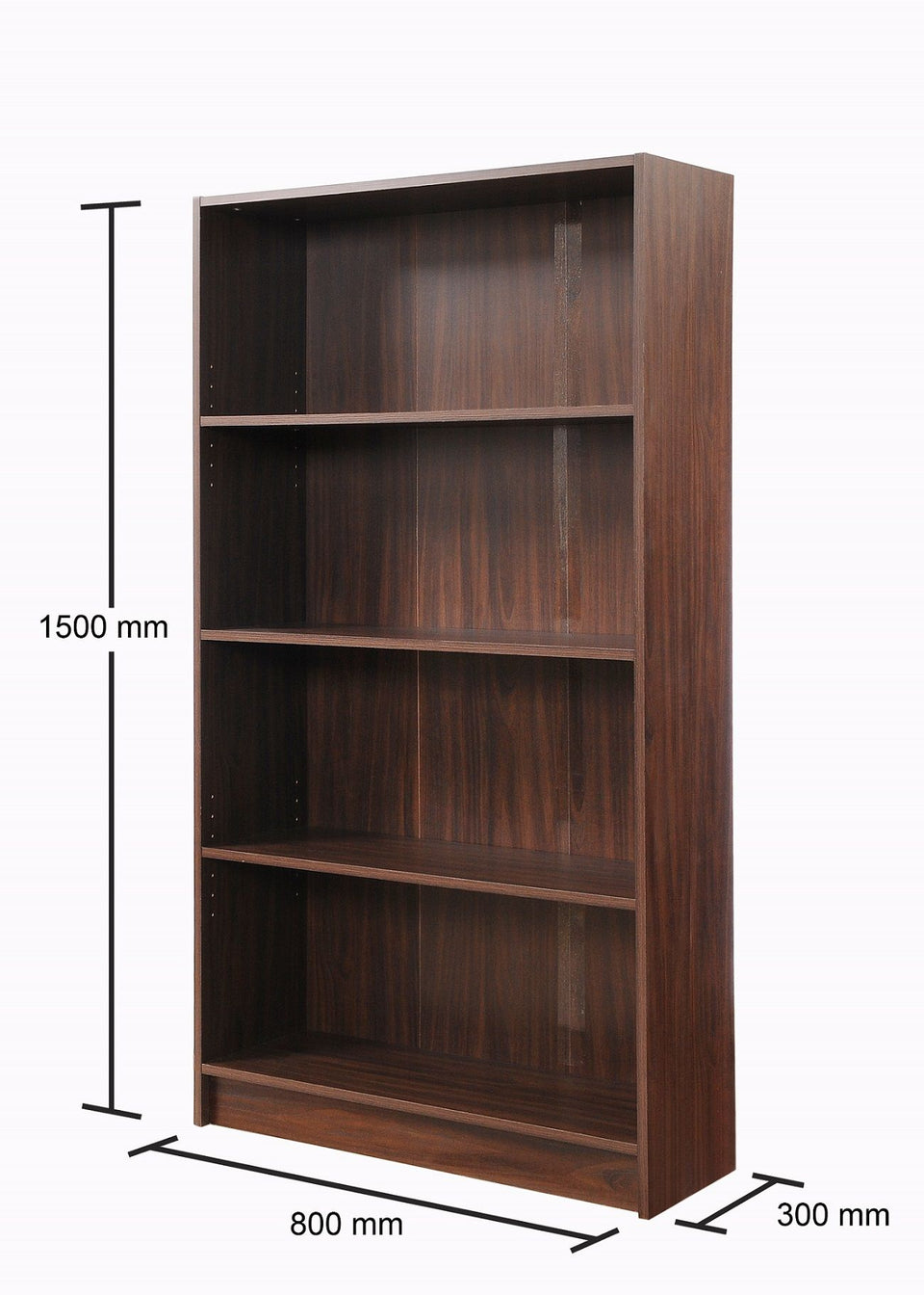 Tall Walnut Bookcase with 4-Tier Adjustable Bookshelf Shelving – Storage Unit for Living Room or Home Office