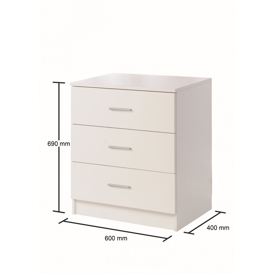 3 Chest of Drawers Bedroom Furniture Bedside Cabinet Storage Chrome Metal Handles