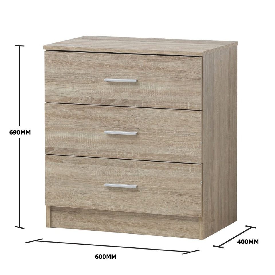 3 Piece Bedroom Furniture Set Wardrobe Bedside Cabinet Chest of Drawers