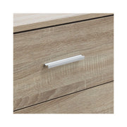 Lavish Kitchen Isle 3-drawer bedroom chest with chrome metal handles, ideal for bedside storage and modern bedroom decor.