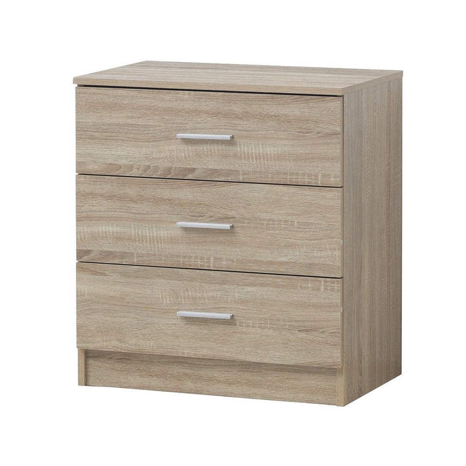 3 Chest of Drawers Bedroom Furniture Bedside Cabinet Storage Chrome Metal Handles