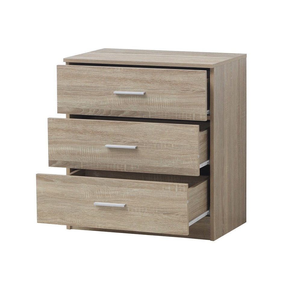 3 Chest of Drawers Bedroom Furniture Bedside Cabinet Storage Chrome Metal Handles