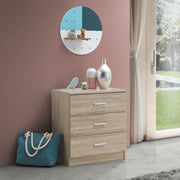 Lavish Kitchen Isle 3-drawer bedroom chest of drawers with chrome metal handles, offering stylish bedside storage.