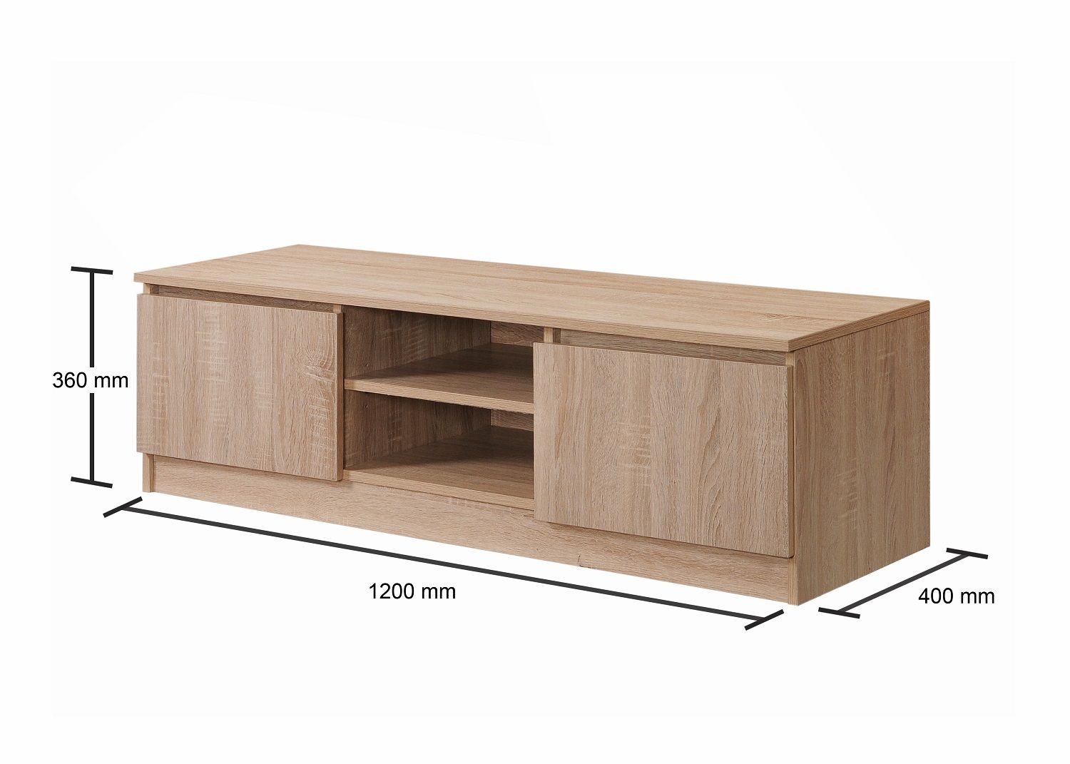 120cm Sonoma Oak TV Cabinet with 2 Doors and 2 Open Shelves – Modern Media Storage Unit