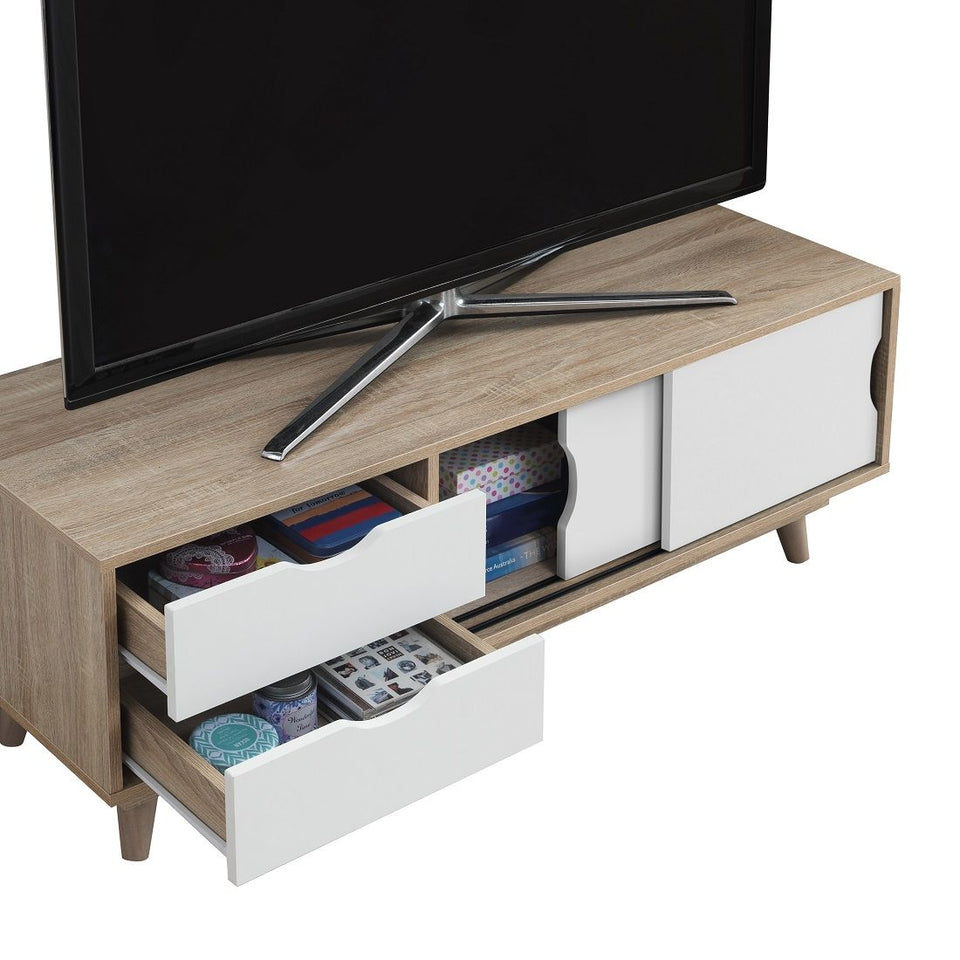 TV Stand Cabinet Unit with 2 Doors & 2 Drawers Modern Living Room Storage Solution Sonoma Oak and Whi