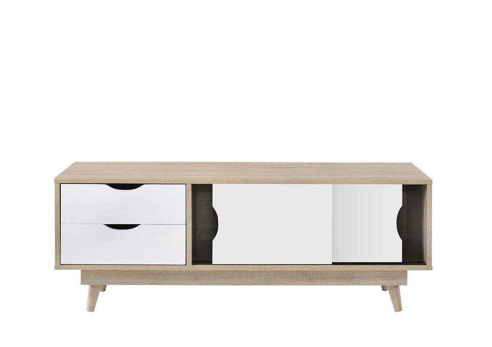 TV Stand Cabinet Unit with 2 Doors & 2 Drawers Modern Living Room Storage Solution Sonoma Oak and Whi