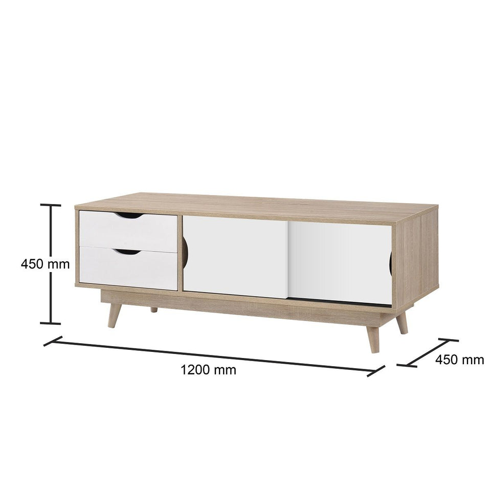 TV Stand Cabinet Unit with 2 Doors & 2 Drawers Modern Living Room Storage Solution Sonoma Oak and Whi