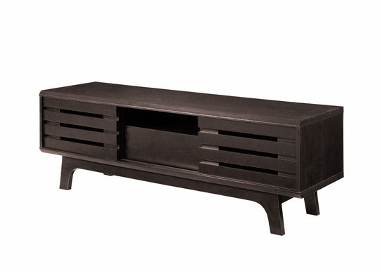 Dark Oak TV Cabinet with Sliding Doors, Drawer & Shelf – Mesa Tawny Range