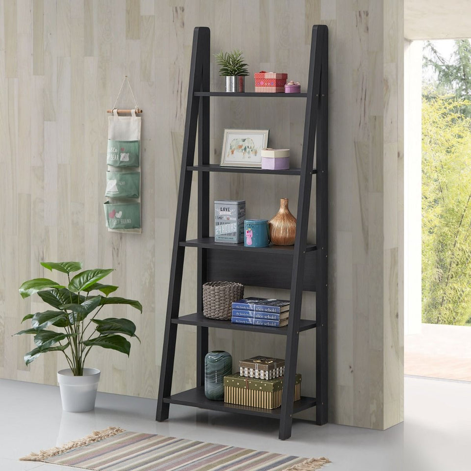 5 Tier Ladder Shelving Storage Shelves  Bookcase Unit