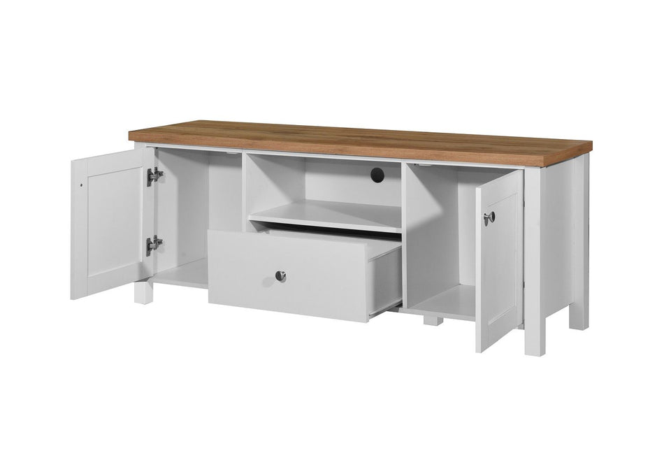 Modern TV Stand Cabinet Unit with 2 Doors, 1 Drawer, and Shelf Storage - White