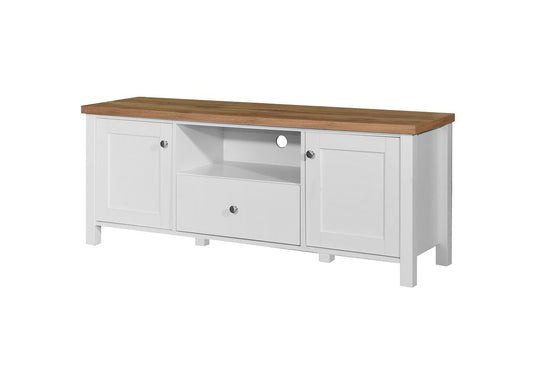 Modern TV Stand Cabinet Unit with 2 Doors, 1 Drawer, and Shelf Storage - White