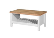 Lavish Kitchen Isle Agonmi rectangular white coffee table with storage shelf, modern living room furniture.