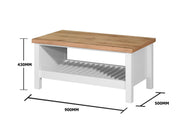 White rectangular Agonmi coffee table with storage shelf, modern living room furniture by Lavish Kitchen Isle.