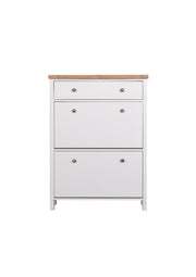 Lavish Kitchen Isle Agonmi 3-tier white wooden shoe cabinet with multiple shelves for organized storage and space saving.