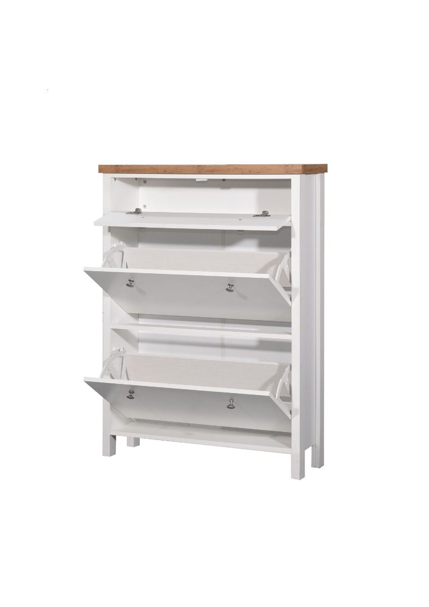 Agonmi 3 Tier Shoe Cabinet – White Wooden Shoe Rack Stand Storage Unit for Space Saving Organiser