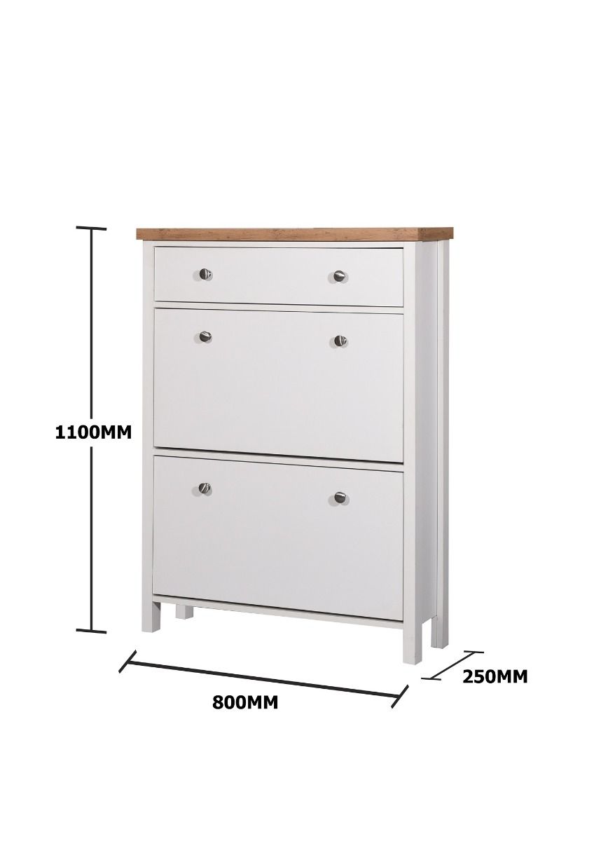 Agonmi 3 Tier Shoe Cabinet – White Wooden Shoe Rack Stand Storage Unit for Space Saving Organiser