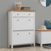White Agonmi 3-tier wooden shoe cabinet by Lavish Kitchen Isle, space-saving shoe rack with organized storage.