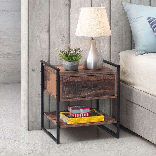 Modern Rustic Nightstand Bedside Table with 1 Drawer and Shelf – Ideal for Lamps and Storage
