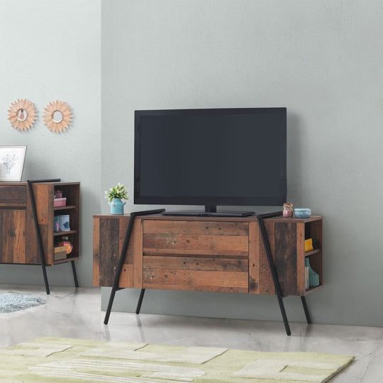 Modern Rustic TV Stand Cabinet with 2 Drawers and 4 Shelves – TV Unit for Living Room