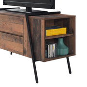 Modern rustic TV stand cabinet with 2 drawers and 4 open shelves, ideal for living room entertainment storage by Lavish Kitchen Isle