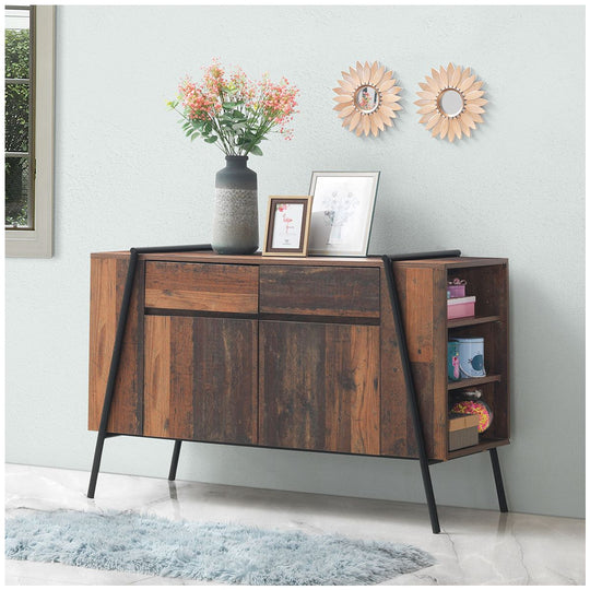 Sideboard Cabinet with 2 Doors, 2 Drawers, and Open Storage Living Room and Dining Room Furniture  Rustic