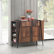 Rustic 4-drawer chest of drawers with metal frame, bedroom storage cabinet by Lavish Kitchen Isle, showing wooden finish and sturdy design.