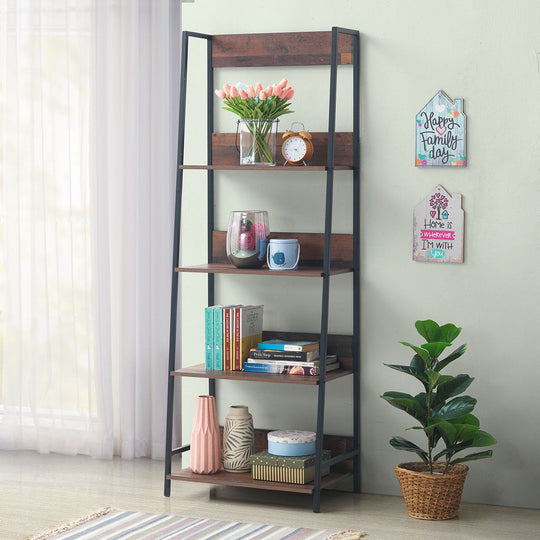 4-Tier Rustic Oak Bookcase Unit – Tier Shelving Storage Book Shelves for Home, Living Room and Office