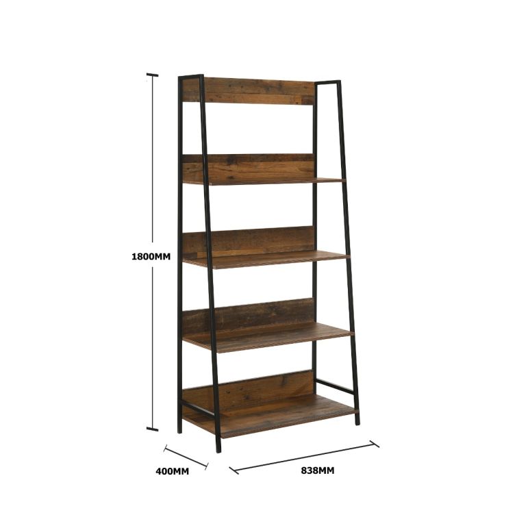 4-Tier Rustic Oak Bookcase Unit with Metal Frame Tiered Shelving Storage Book Shelves for Living Room