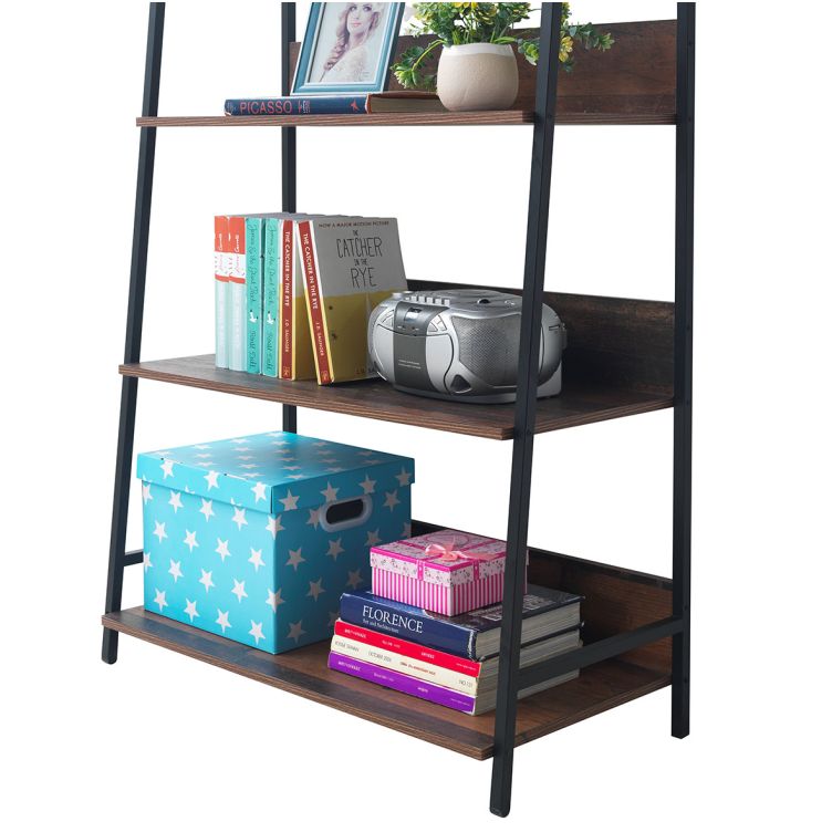 4-Tier Rustic Oak Bookcase Unit with Metal Frame Tiered Shelving Storage Book Shelves for Living Room