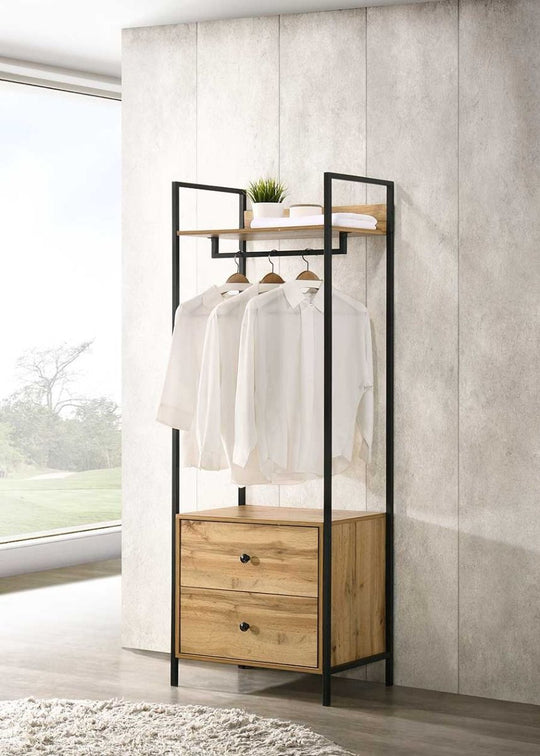 Open Wardrobe with 2 Drawers 2 Shelves Wardrobe Storage with Hanging Rail and Shelving Small Space