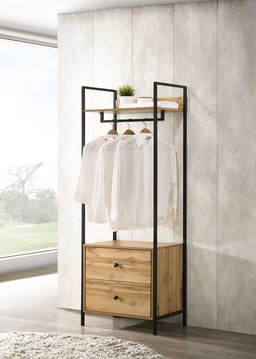 Lavish Kitchen Isle open wardrobe with two drawers, two shelves, and hanging space for organized clothing storage