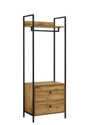 Lavish Kitchen Isle open wardrobe with two drawers, shelves, hanging rail, and compact storage for small spaces