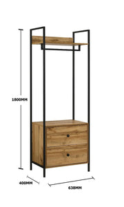 Lavish Kitchen Isle open wardrobe with 2 drawers, shelves, hanging rail, and storage space for small rooms.