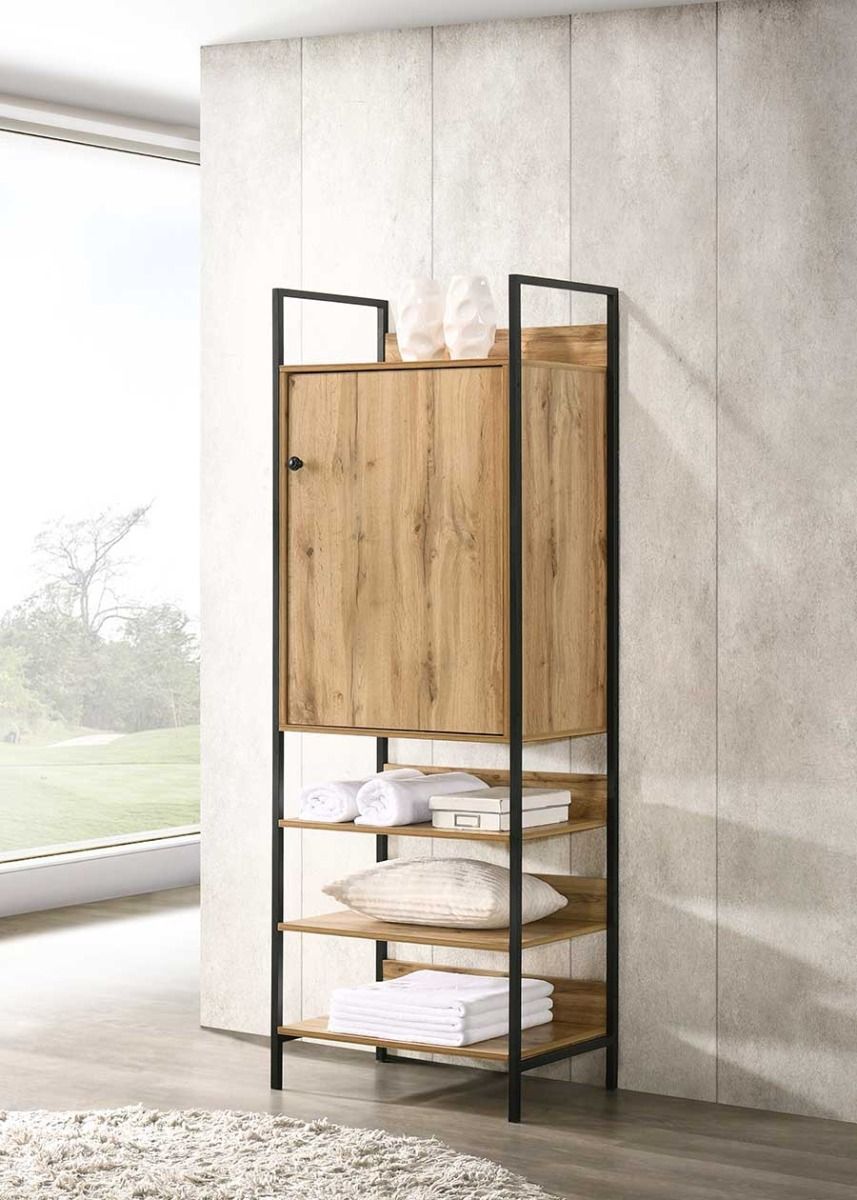 Storage Cabinet with 1 Door & 4 Shelves Wardrobe Storage with Cupboard and Open Shelving for Bedroom Furniture