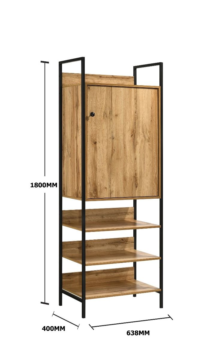 Storage Cabinet with 1 Door & 4 Shelves Wardrobe Storage with Cupboard and Open Shelving for Bedroom Furniture