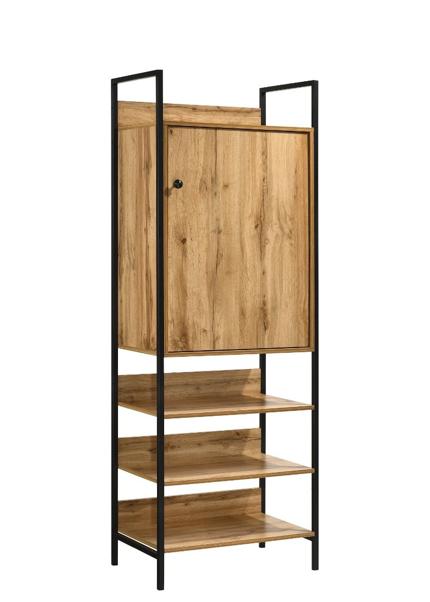 Storage Cabinet with 1 Door & 4 Shelves Wardrobe Storage with Cupboard and Open Shelving for Bedroom Furniture