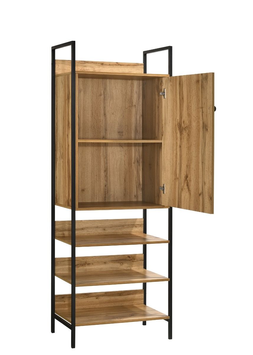 Storage Cabinet with 1 Door & 4 Shelves Wardrobe Storage with Cupboard and Open Shelving for Bedroom Furniture