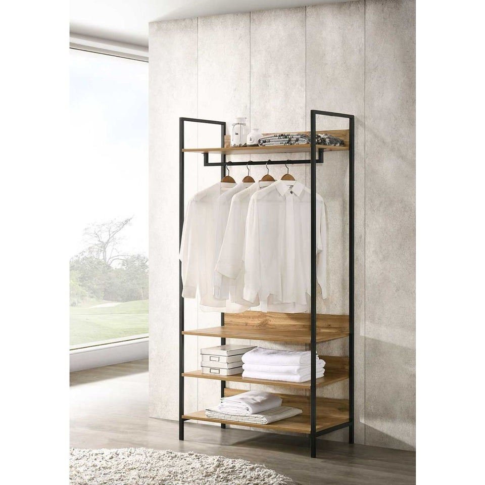 Open Wardrobe with 4 Shelves Wardrobe Storage with Hanging Rail and Shelving Small Space