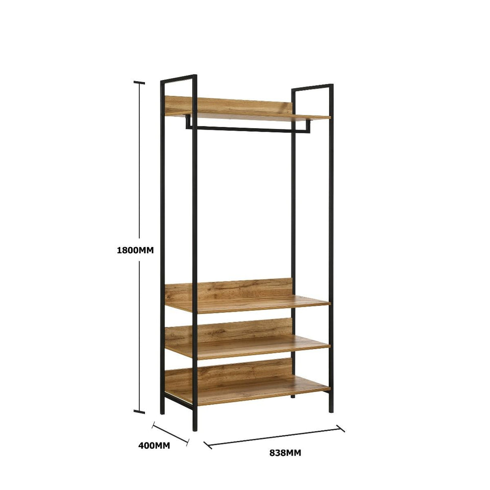 Open Wardrobe with 4 Shelves Wardrobe Storage with Hanging Rail and Shelving Small Space