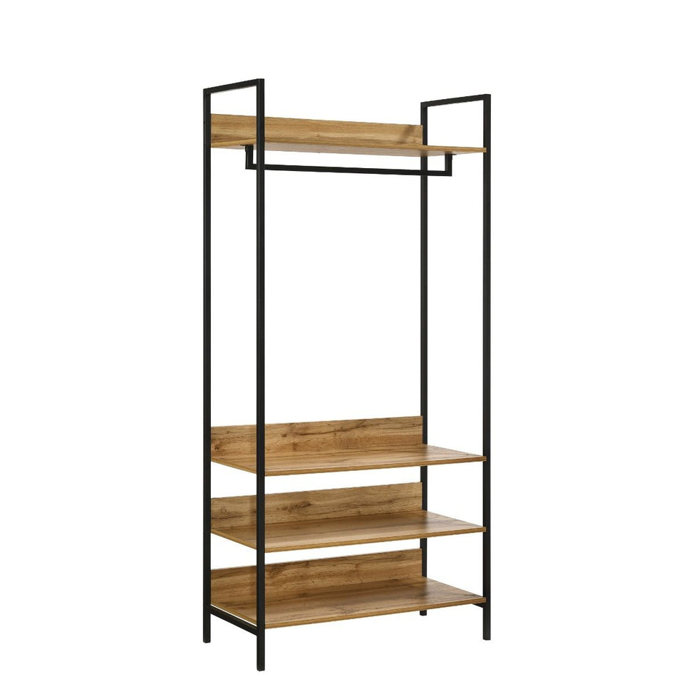 Open Wardrobe with 4 Shelves Wardrobe Storage with Hanging Rail and Shelving Small Space