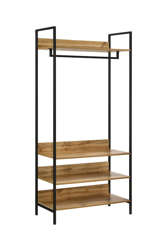 Open Wardrobe with 4 Shelves Wardrobe Storage with Hanging Rail for Small Space Solutions Oak Effect