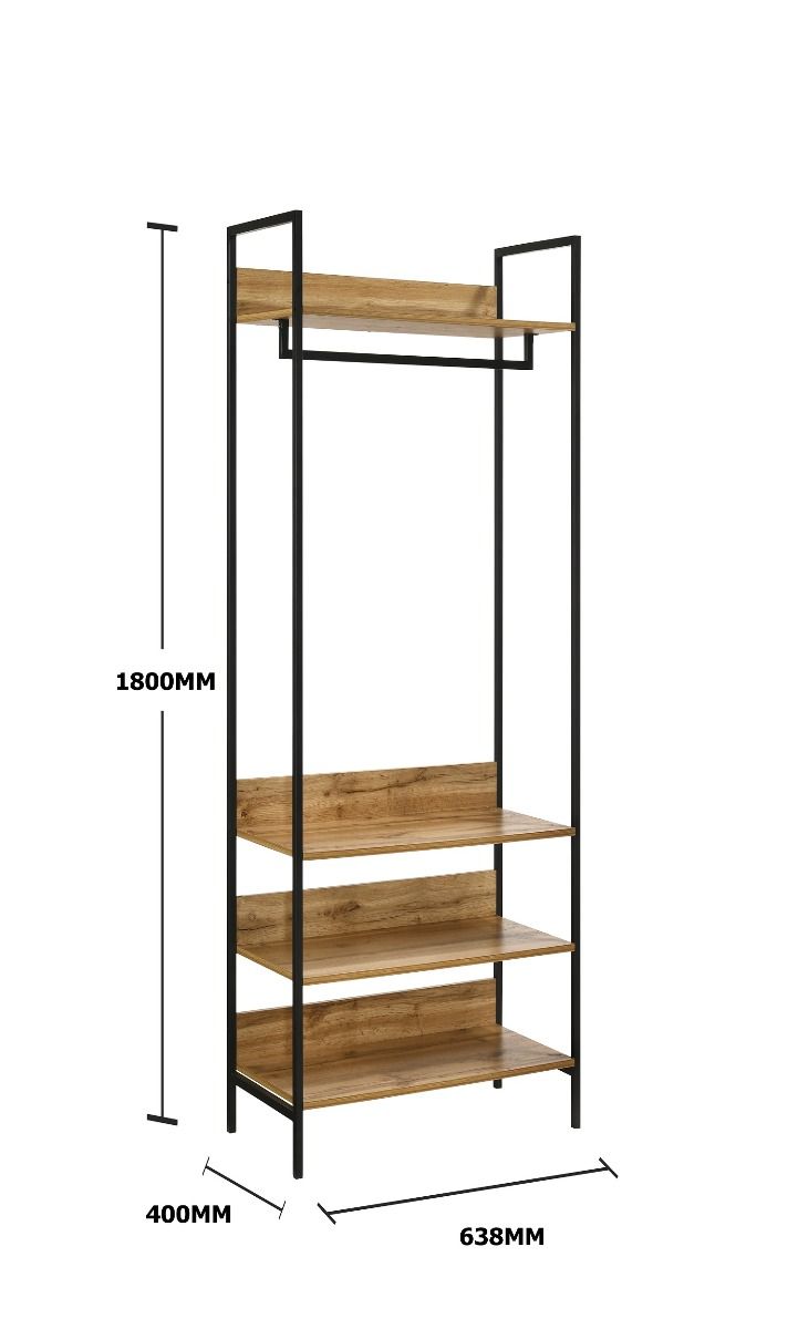 Open Wardrobe with 4 Shelves Wardrobe Storage with Hanging Rail for Small Space Solutions Oak Effect