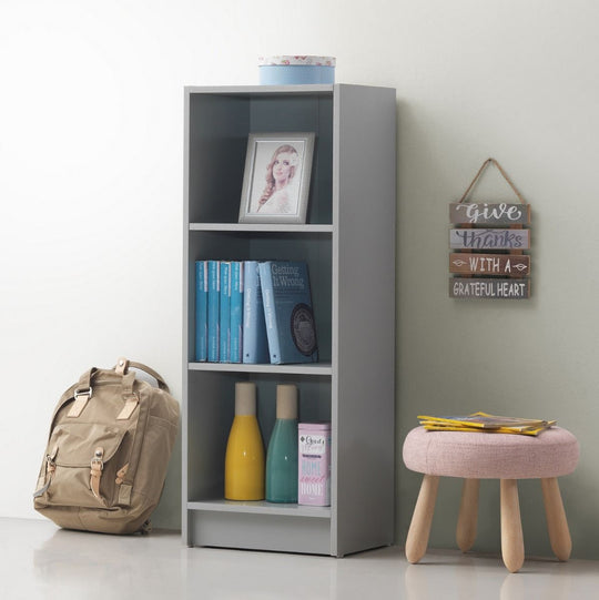 Medium Light Grey Bookcase – 3 Adjustable Shelves for Home and Office