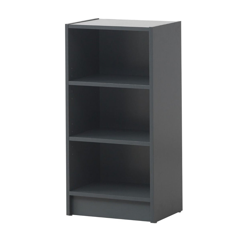 Small Narrow Dark Grey Bookcase with 3-Tier Book Shelves – Compact Storage Unit for Living Room or Home Office