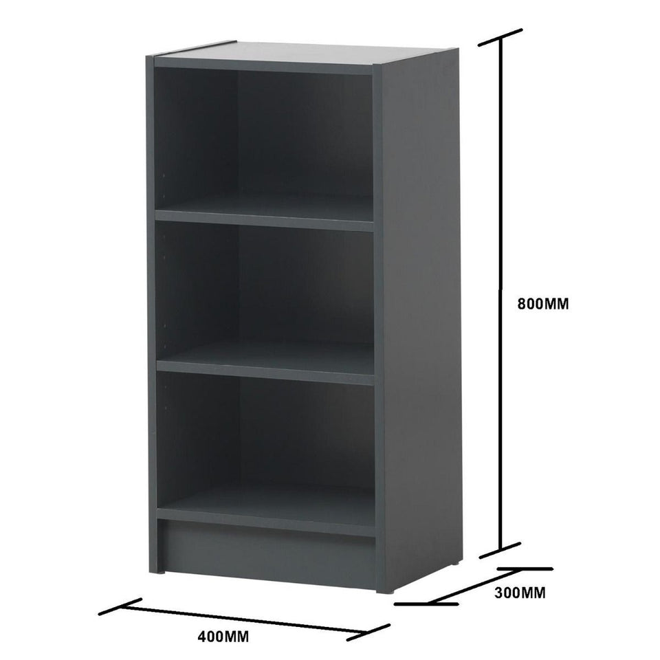 Small Narrow Dark Grey Bookcase with 3-Tier Book Shelves – Compact Storage Unit for Living Room or Home Office