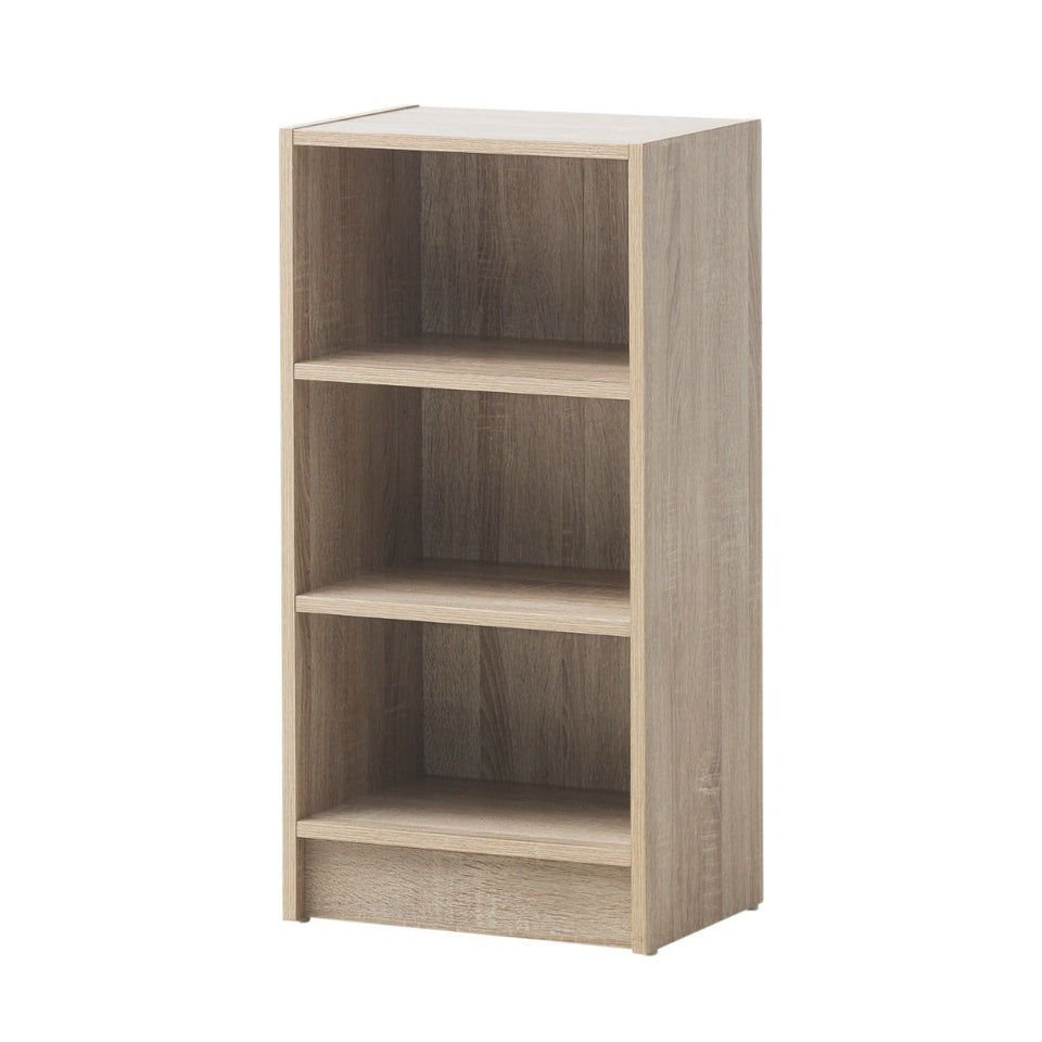 Small Narrow Sonoma Oak  Bookcase with 3-Tier Book Shelves – Compact Storage Unit for Living Room or Home Office