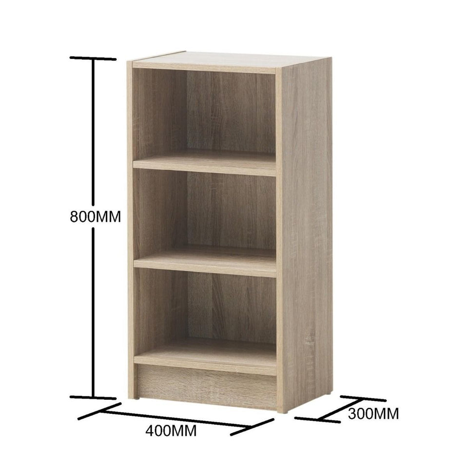 Small Narrow Sonoma Oak  Bookcase with 3-Tier Book Shelves – Compact Storage Unit for Living Room or Home Office