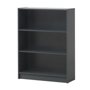 Low Wide Dark Grey Bookcase – 3 Adjustable Shelves for Storage - Lavish Kitchen Isle